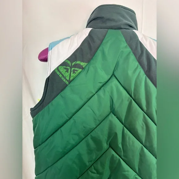 Y2K Roxy Green White and Blue Puffer Vest Women’s Size M - Picture 5 of 12